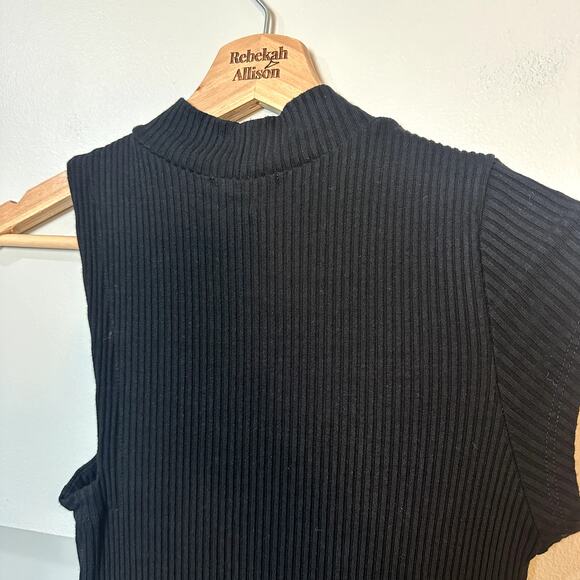 LNA Asymmetrical Cutout Bodycon Black Ribbed Midi Dress Women's Size Medium EUC - Picture 6 of 7